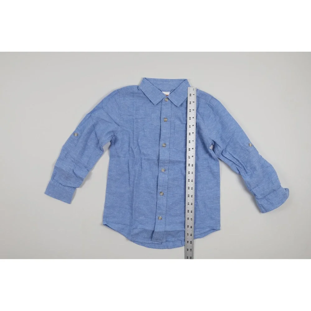 Gymboree Button Down Shirt Blue Solid Size 7 Linen Blend NWT